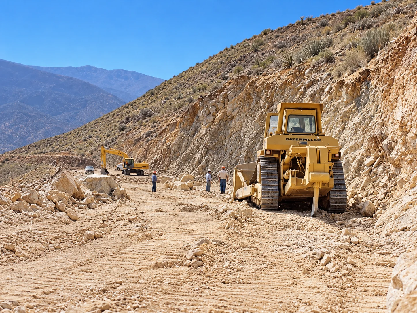 Registro histórico restaurado de maquinaria QMT abriendo un camino de montaña
